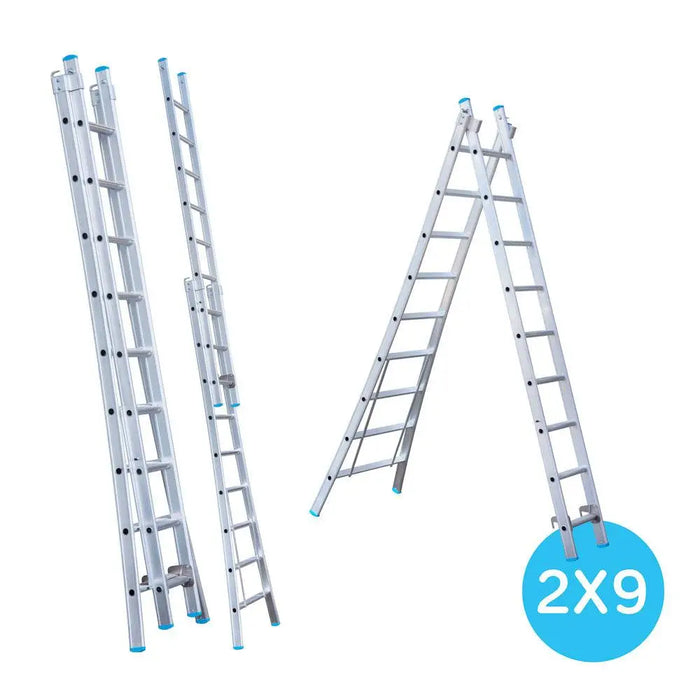 Eurostairs Merhzweckleiter doppelt gebogen 2x9 Sprossen - Gerüstexpress.de