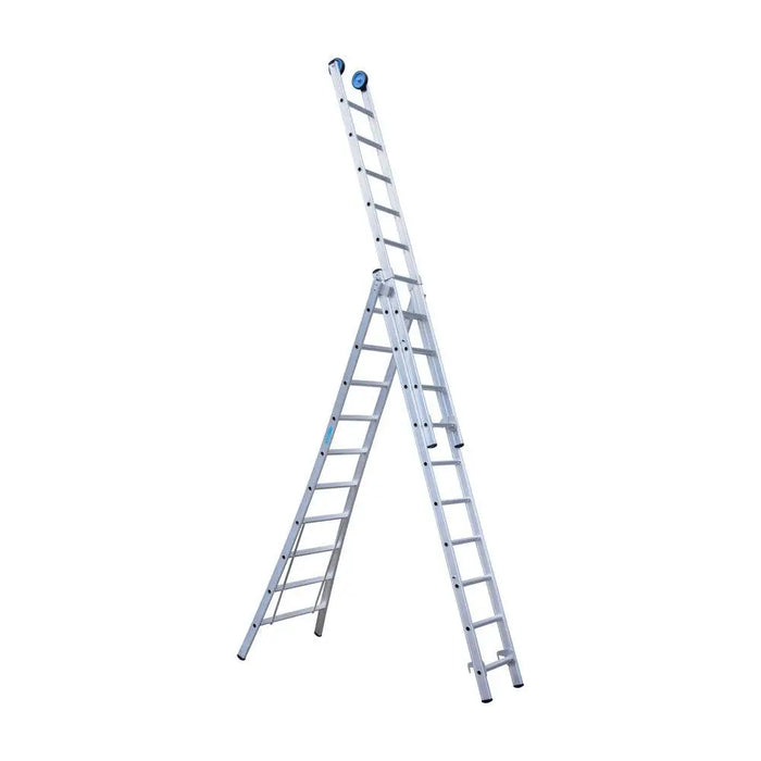 Eurostairs Merhzweckleiter dreiteilig gebogen 3x10 Sprossen + Giebelrollen - Gerüstexpress.de