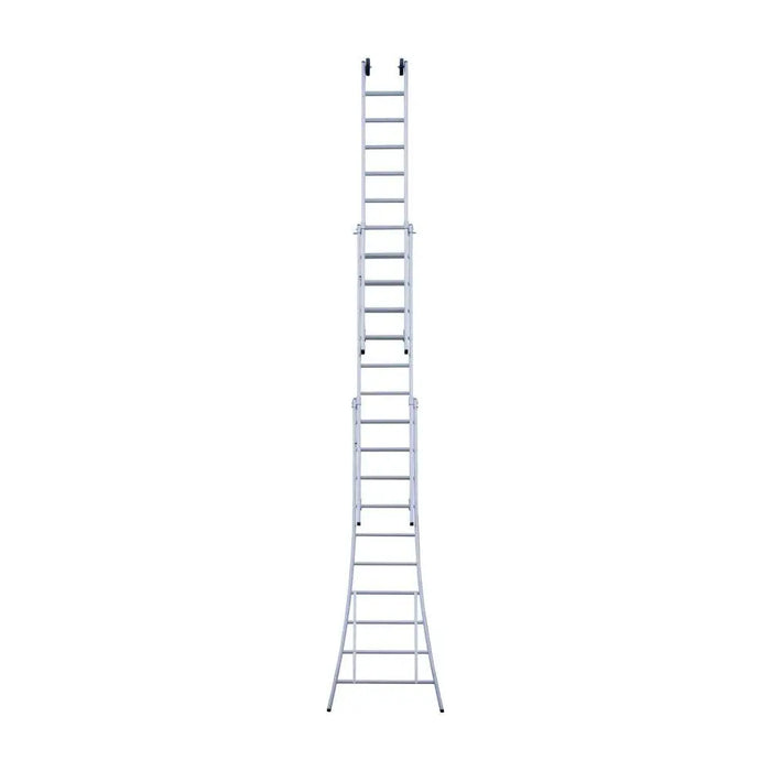 Eurostairs Merhzweckleiter dreiteilig gebogen 3x10 Sprossen + Giebelrollen - Gerüstexpress.de