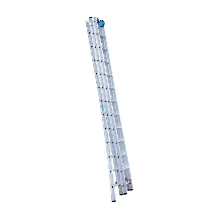 Eurostairs Merhzweckleiter dreiteilig gebogen 3x12 Sprossen + Giebelrollen - Gerüstexpress.de