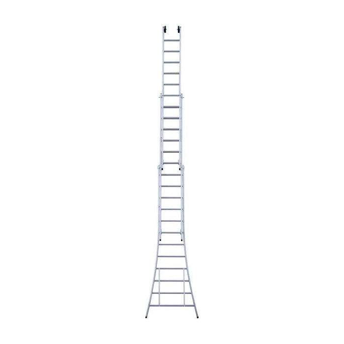 Eurostairs Merhzweckleiter dreiteilig gebogen 3x12 Sprossen + Giebelrollen - Gerüstexpress.de