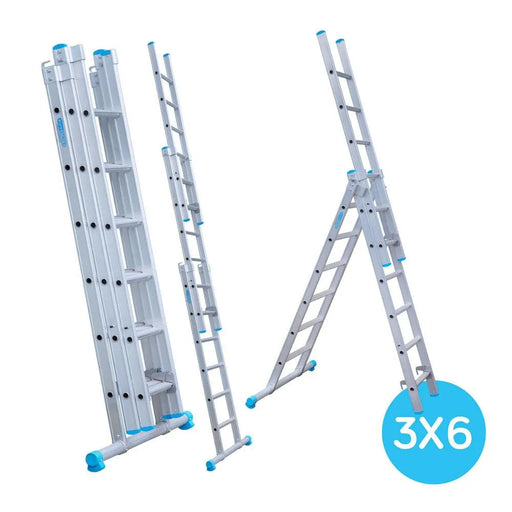 Eurostairs Merhzweckleiter dreiteilig gerade 3x6 Sprossen - Gerüstexpress.de
