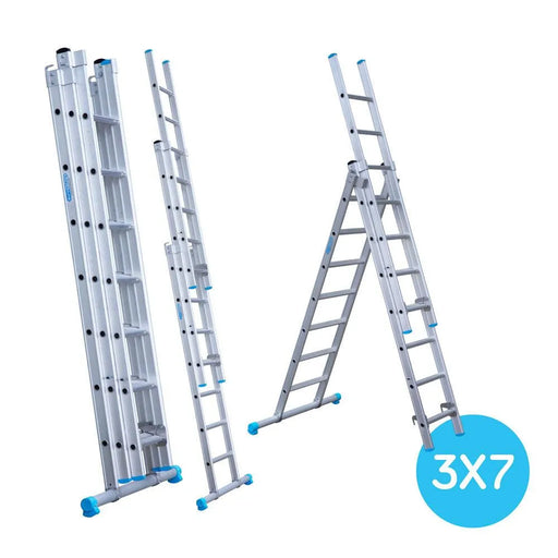 Eurostairs Merhzweckleiter dreiteilig gerade 3x7 Sprossen - Gerüstexpress.de
