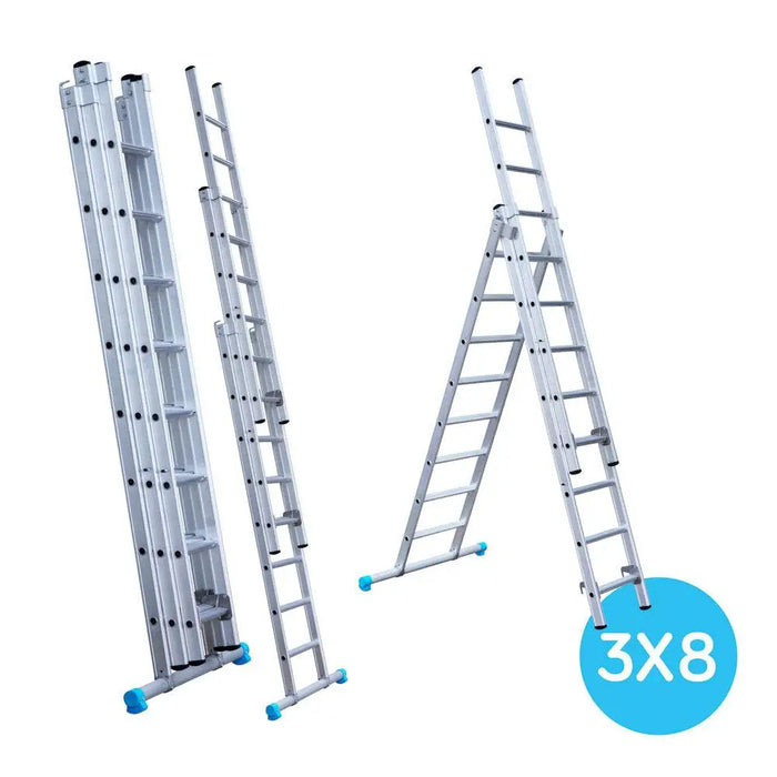 Eurostairs Merhzweckleiter dreiteilig gerade 3x8 Sprossen - Gerüstexpress.de