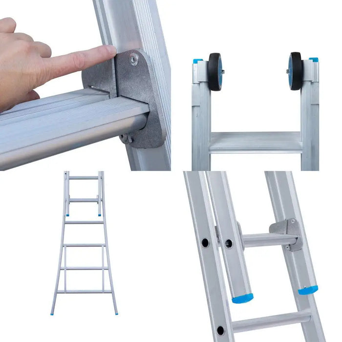 Eurostairs Schiebeleiter doppelt gebogen 2x18 Sprossen + Rollen am Giebelende - Gerüstexpress.de