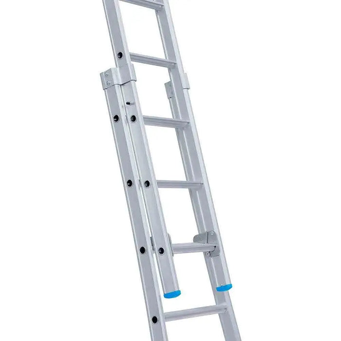 Eurostairs Schiebeleiter doppelt gebogen 2x18 Sprossen + Rollen am Giebelende - Gerüstexpress.de