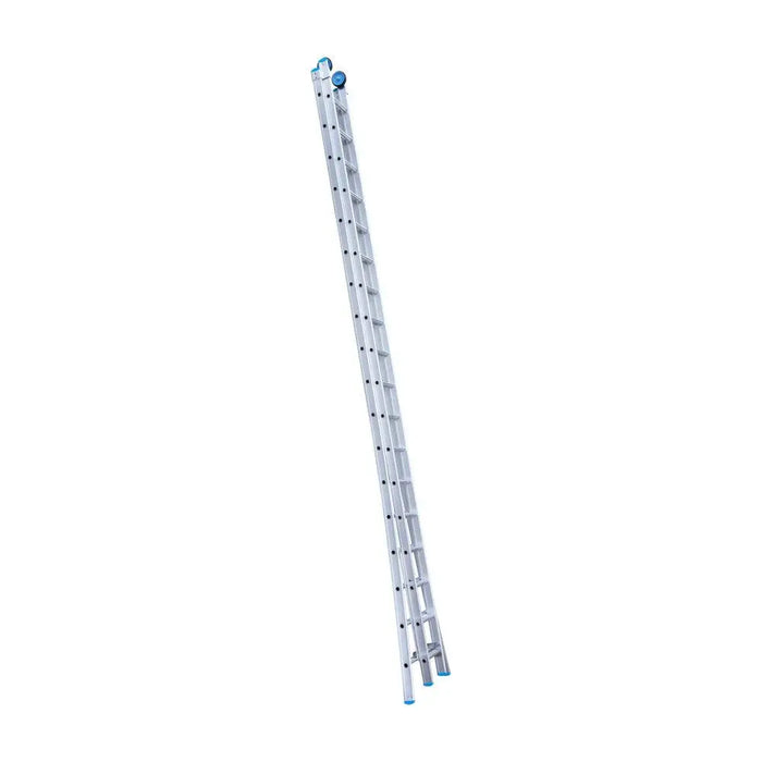 Eurostairs Schiebeleiter doppelt gebogen 2x18 Sprossen + Rollen am Giebelende - Gerüstexpress.de