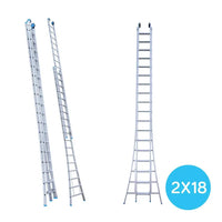 Eurostairs Schiebeleiter doppelt gebogen 2x18 Sprossen + Rollen am Giebelende