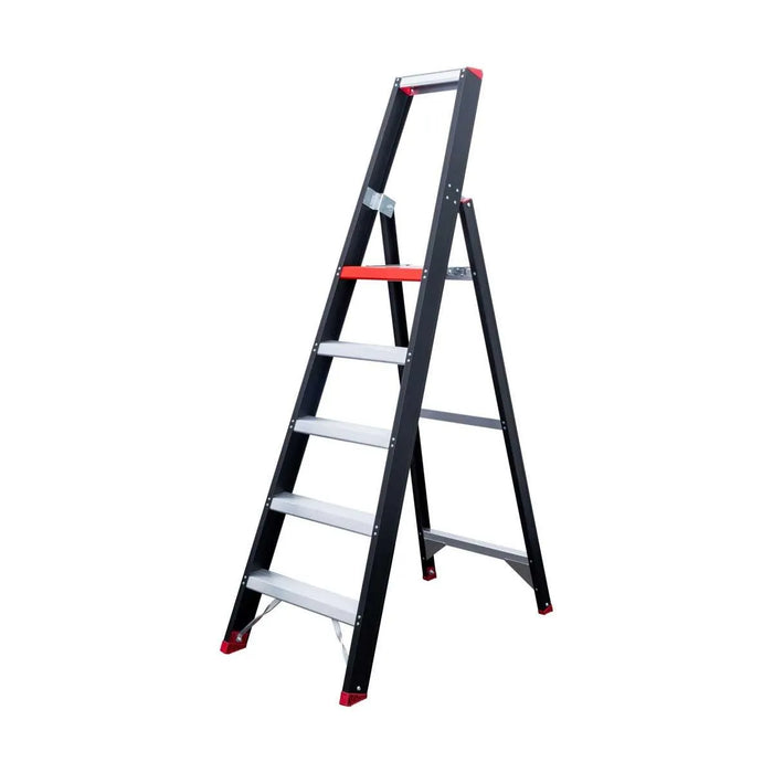 Eurostairs schwarze Stehleiter 1x5 Stufen - Limitierte Auflage - Gerüstexpress.de