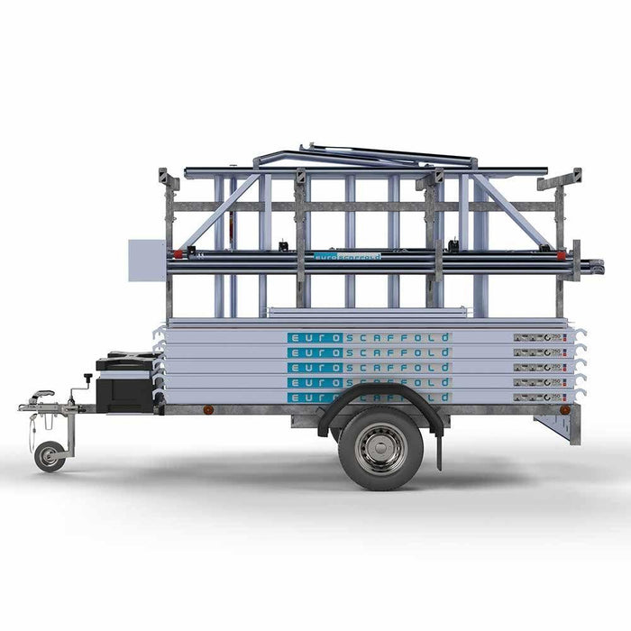 Gerüstanhänger 250 + Euro 135x250 6,2m Arbeitshöhe einfaches Rollgerüst Sicherheitsgeländer - Gerüstexpress.de