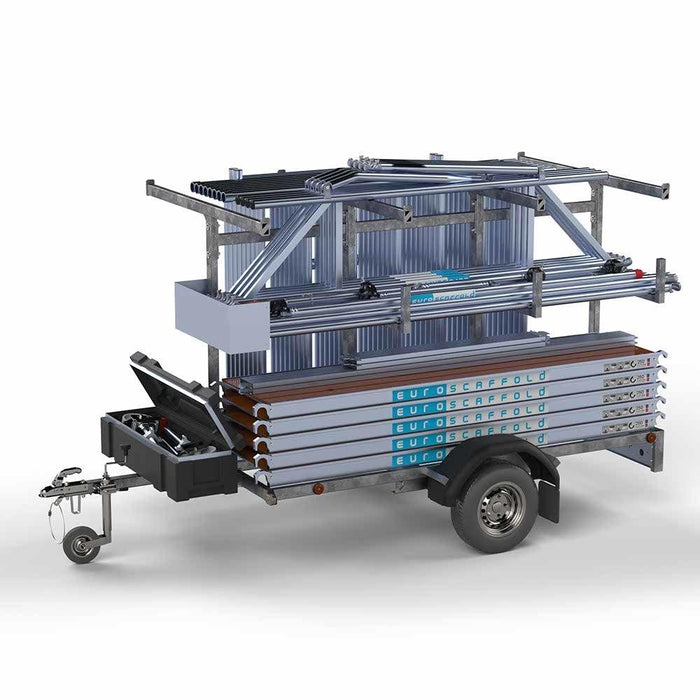 Gerüstanhänger 250 + Euro 135x250 8,2m Arbeitshöhe einfaches Rollgerüst Sicherheitsgeländer - Gerüstexpress.de