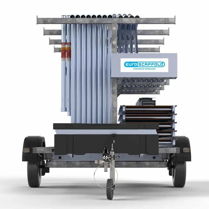 Gerüstanhänger 250 + Rollgerüst Standard 135x250 10,2m Arbeitshöhe einfaches Sicherheitsgeländer - Gerüstexpress.de