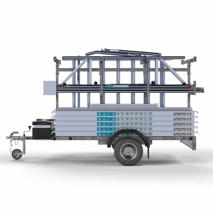 Gerüstanhänger 250 + Rollgerüst Standard 135x250 12,2m Arbeitshöhe einfaches Sicherheitsgeländer - Gerüstexpress.de