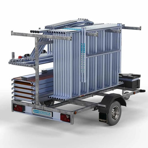 Gerüstanhänger 250 + Rollgerüst Standard 135x250 8,2m Arbeitshöhe einfaches Sicherheitsgeländer - Gerüstexpress.de