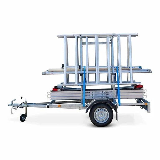 Gerüstanhänger 250cm offen inklusive Alumexx Budget Rollgerüst 135x250 8,2 m Arbeitshöhe - Gerüstexpress.de