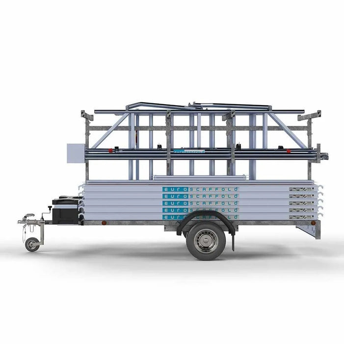 Gerüstanhänger 305 + Rollgerüst Standard 135x305 12,2m Arbeitshöhe einfaches Sicherheitsgeländer - Gerüstexpress.de