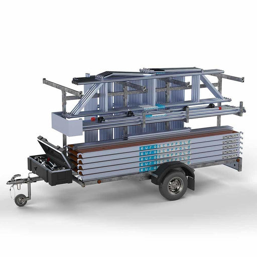 Gerüstanhänger 305 + Rollgerüst Standard 135x305 12,2m Arbeitshöhe einfaches Sicherheitsgeländer - Gerüstexpress.de