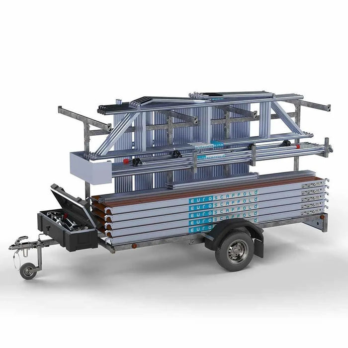 Gerüstanhänger 305 + Rollgerüst Standard 135x305 12,2m Arbeitshöhe einfaches Sicherheitsgeländer - Gerüstexpress.de