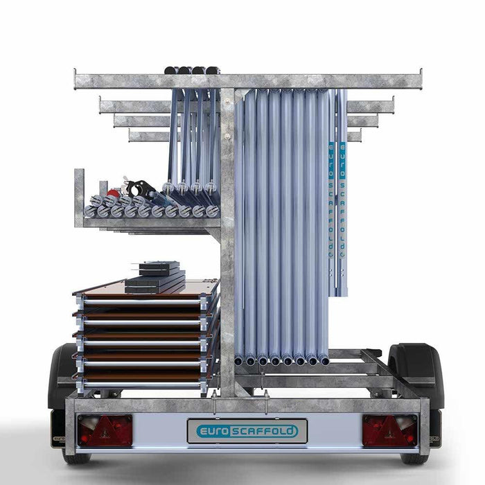 Gerüstanhänger 305 + Rollgerüst Standard 135x305 12,2m Arbeitshöhe einfaches Sicherheitsgeländer - Gerüstexpress.de