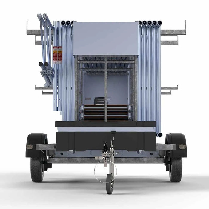 Gerüstanhänger abschließbarer Gerüstanhänger 250 + Rollgerüst Standard 135x250 8,2m Arbeitshöhe Carbonplattform einfaches Sicherheitsgeländer - Gerüstexpress.de