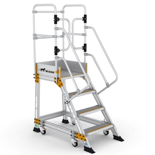 Industrie Podesttreppe 4 Stufen | Federrollen - Gerüstexpress.de