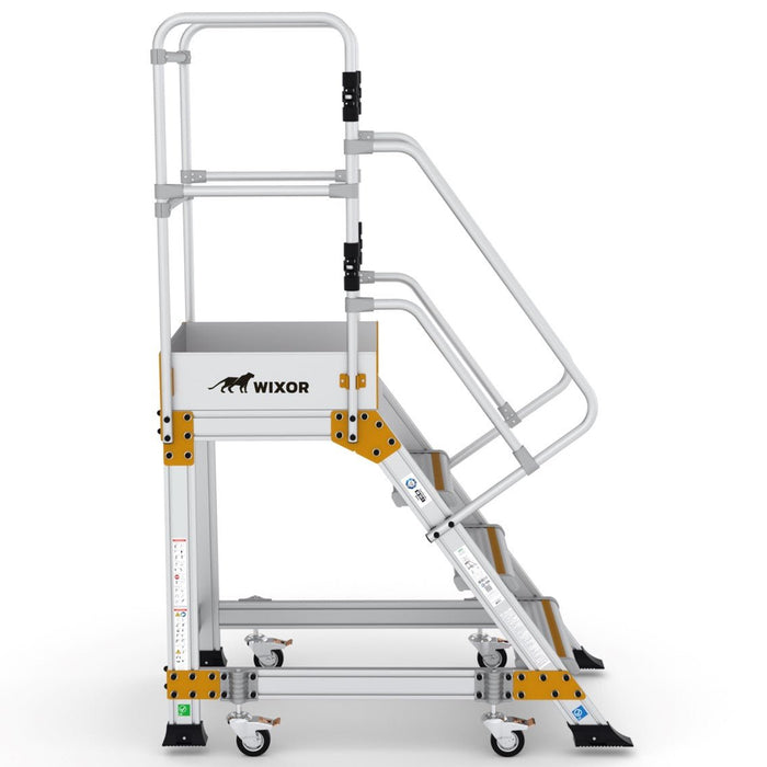 Industrie Podesttreppe 4 Stufen | Federrollen - Gerüstexpress.de