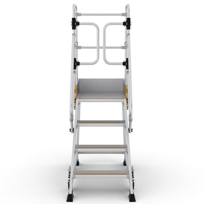Industrie Podesttreppe 4 Stufen | Federrollen - Gerüstexpress.de
