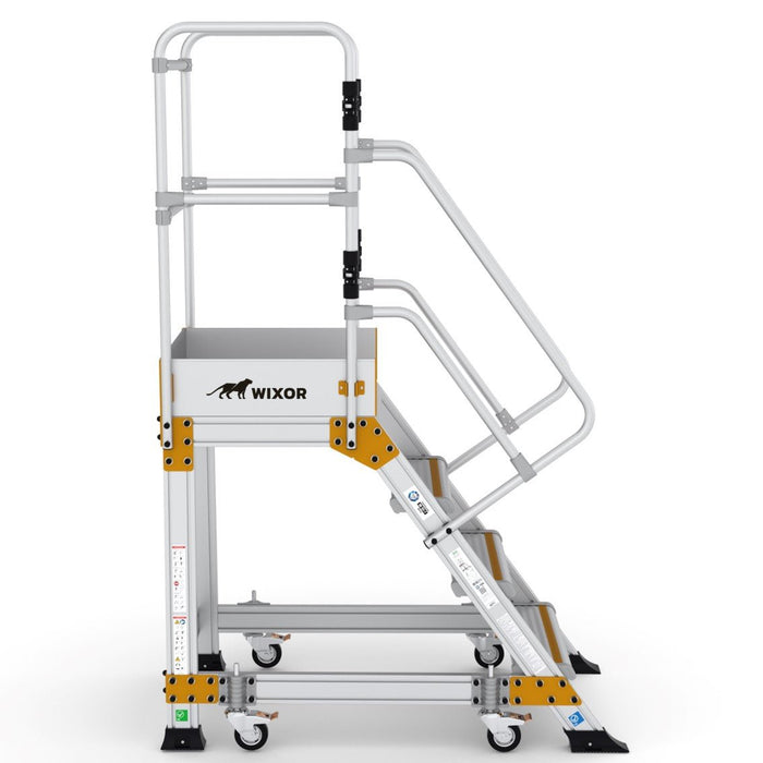 Industrie Podesttreppe 4 Stufen | Federrollen - Gerüstexpress.de