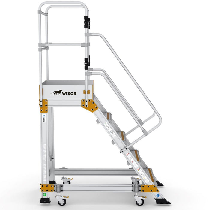 Industrie Podesttreppe 5 Stufen | Federrollen - Gerüstexpress.de