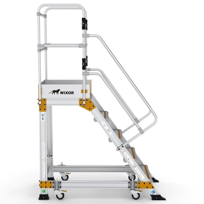 Industrie Podesttreppe 5 Stufen | Federrollen - Gerüstexpress.de