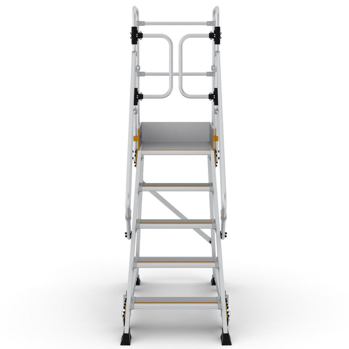 Industrie Podesttreppe 5 Stufen | Federrollen - Gerüstexpress.de