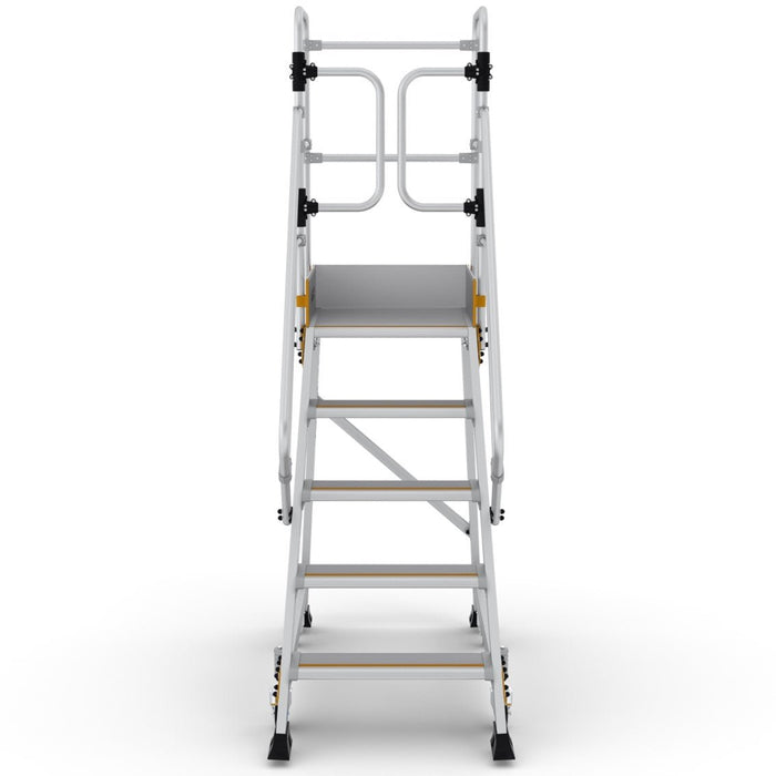 Industrie Podesttreppe 5 Stufen | Federrollen - Gerüstexpress.de