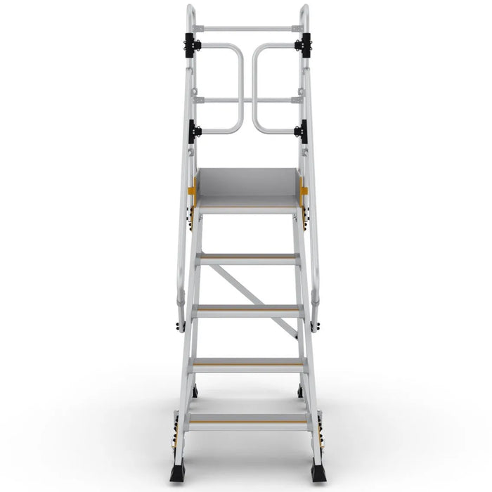 Industrie Podesttreppe 5 Stufen | Federrollen - Gerüstexpress.de