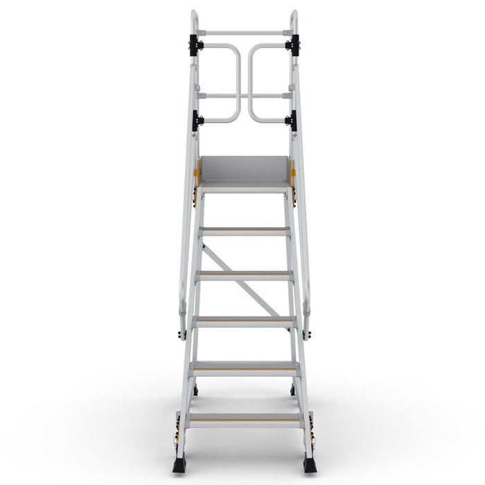 Industrie Podesttreppe 6 Stufen | Federrollen - Gerüstexpress.de