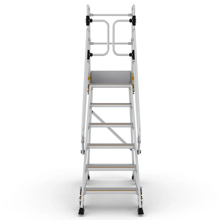 Industrie Podesttreppe 6 Stufen | Federrollen - Gerüstexpress.de