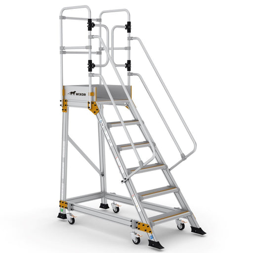 Industrie Podesttreppe 6 Stufen | Federrollen - Gerüstexpress.de