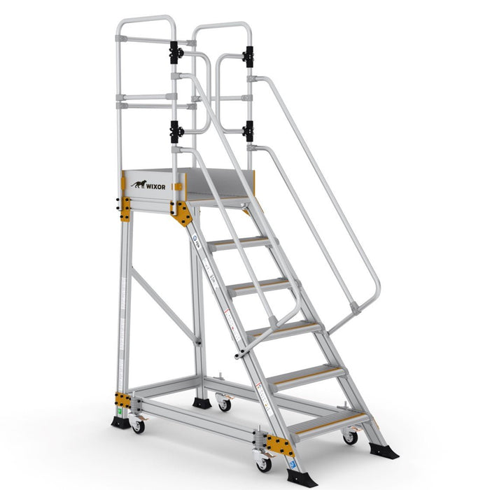 Industrie Podesttreppe 6 Stufen | Federrollen - Gerüstexpress.de