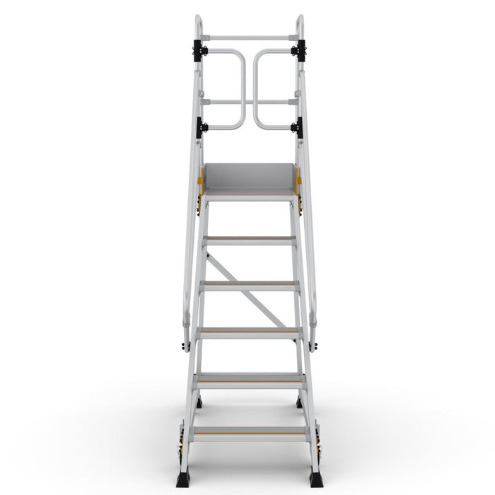 Industrie Podesttreppe 6 Stufen | Federrollen - Gerüstexpress.de