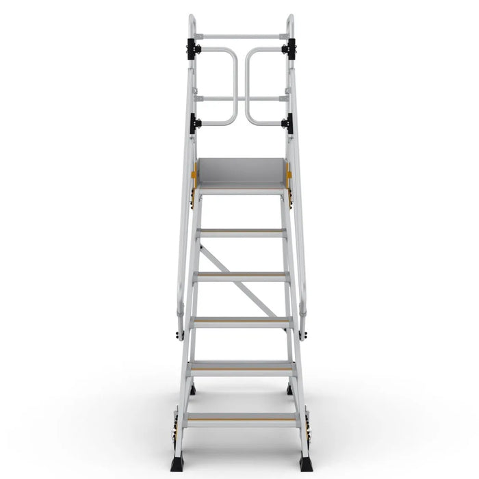 Industrie Podesttreppe 6 Stufen | Federrollen - Gerüstexpress.de