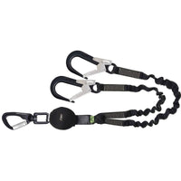 Kratos GRAVITY-S - Elastic Webbing Lanyard with Energy Absorber and 3 Aluminum Karabiners, 1.50 m length