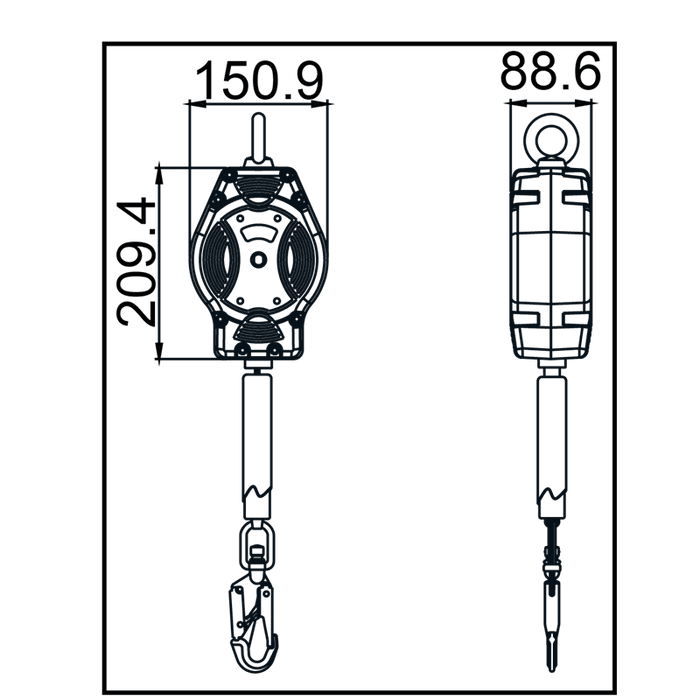 Kratos HELIXON Polyestergurtband, Höhensicherungsgerät mit automatischem Rückzug 6 m, Nur für den vertikalen Gebrauch - Gerüstexpress.de