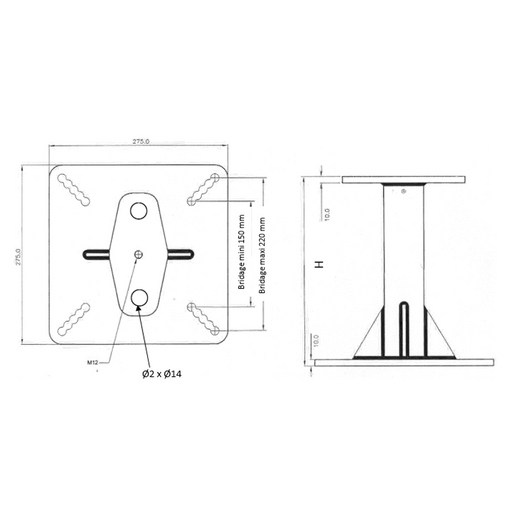 Kratos Stütze aus galvanisiertem Stahl Höhe 500 mm für horizontale Anschlageinrichtung KS 4000 - Gerüstexpress.de