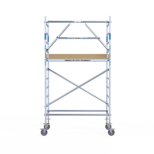 Rollgerüst Alumexx Extra 90x190 4,2m Arbeitshöhe an der Fassade - Gerüstexpress.de