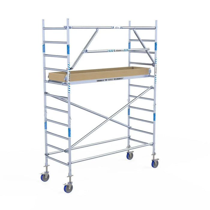 Rollgerüst Alumexx Extra 90x250 4,2m Arbeitshöhe an der Fassade - Gerüstexpress.de