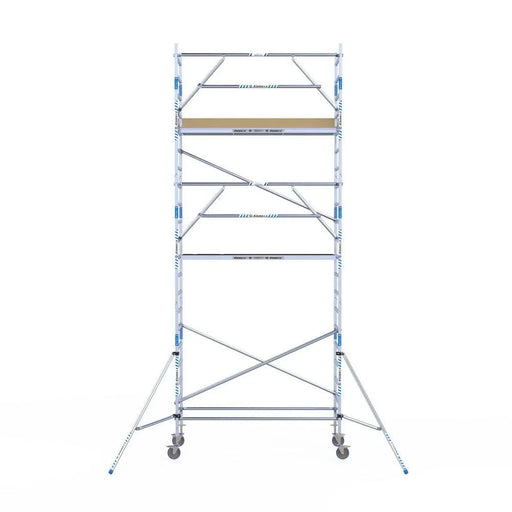 Rollgerüst Alumexx Extra 90x250 7,2m Arbeitshöhe an der Fassade - Gerüstexpress.de