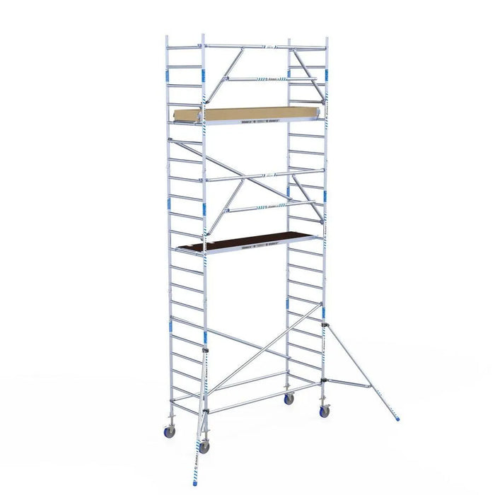 Rollgerüst Alumexx Extra 90x250 7,2m Arbeitshöhe an der Fassade - Gerüstexpress.de