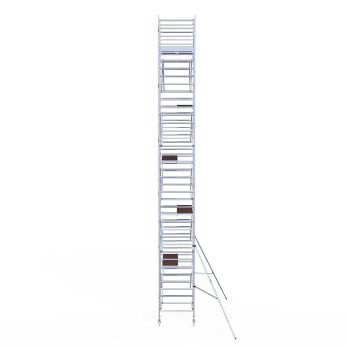 Rollgerüst Eurogerüst Original 135x190 12,2m Arbeitshöhe Carbonplattform gegen Fassade - Gerüstexpress.de