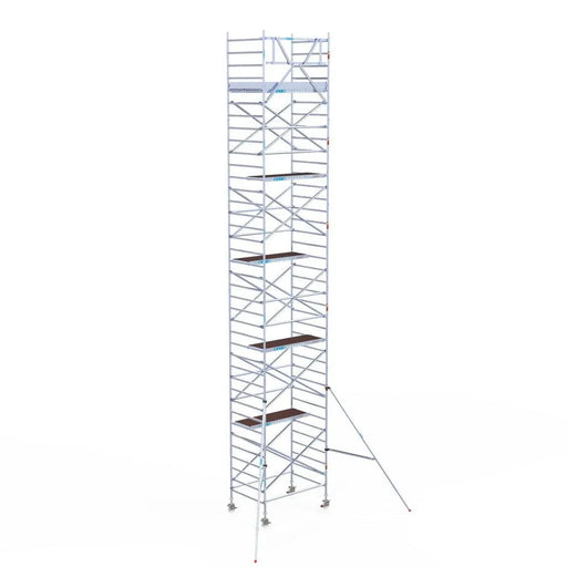 Rollgerüst Eurogerüst Original 135x190 12,2m Arbeitshöhe Carbonplattform gegen Fassade - Gerüstexpress.de