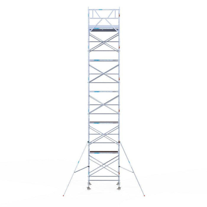 Rollgerüst Eurogerüst Original 135x190 12,2m Arbeitshöhe Carbonplattform gegen Fassade - Gerüstexpress.de