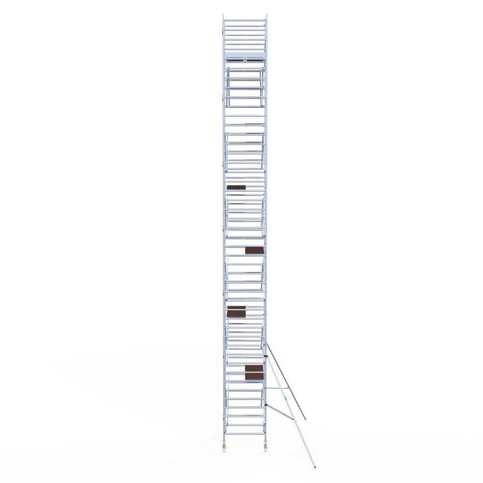 Rollgerüst Eurogerüst Original 135x190 14,2m Arbeitshöhe Carbonplattform gegen Fassade - Gerüstexpress.de